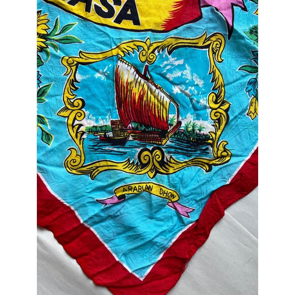 Zawadi Ya Mombasa Vintage Souvenir Scarf 28"x27" Turqoise Yellow Red Pink Green - Picture 9 of 10